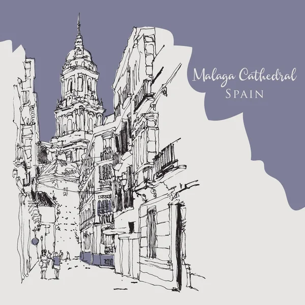Kresba Ilustrace Catedral Encarnacion Malaga Španělsko — Stockový vektor