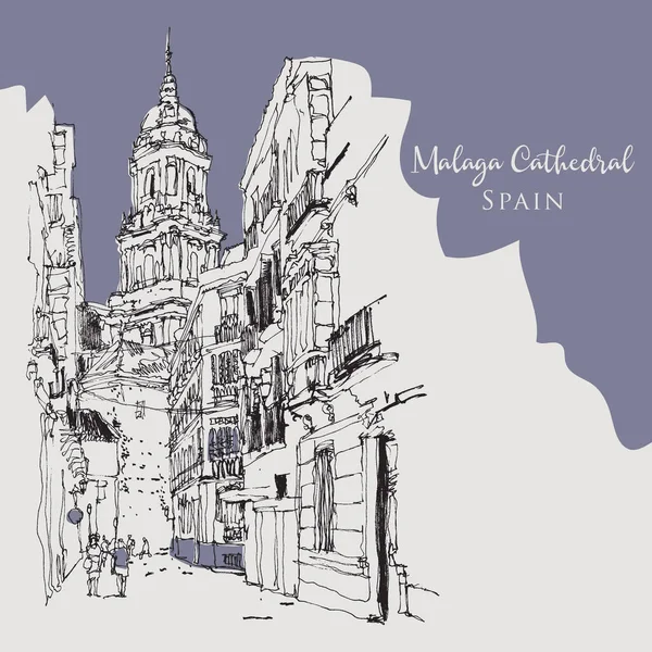 Tekening Illustratie Van Catedral Encarnacion Malaga Spanje — Stockvector