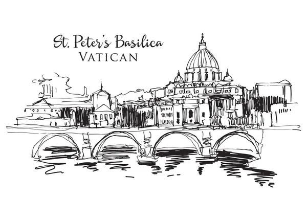 Desenho Ilustração Esboço Basílica São Pedro Cidade Vaticano — Vetor de Stock