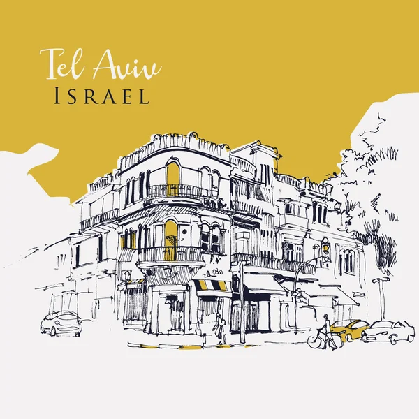 Desenho Esboço Ilustração Uma Esquina Rua Tel Aviv Israel — Vetor de Stock