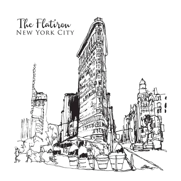 Drawing sketch illustration of the Flatiron Building in New York City, USA