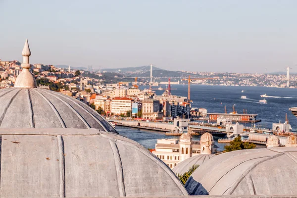 Panoramic Cityscape Istanbul Suleymaniye Mosque Overlooking Golden Horn Halic European — Stock Photo, Image