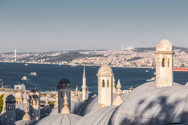 Panoramic Cityscape Istanbul Suleymaniye Mosque Overlooking Golden Horn Halic European — Stock Photo, Image