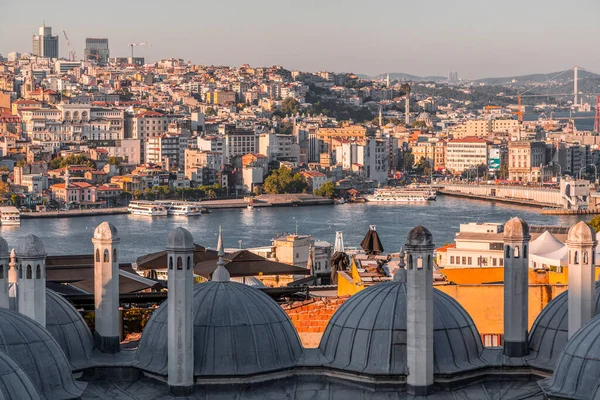 土耳其伊斯坦布尔 2020年7月29日 伊斯坦布尔全景城市景观 从苏莱曼尼亚清真寺俯瞰博斯普鲁斯海峡欧洲一侧的金角湾或哈利克 — 图库照片