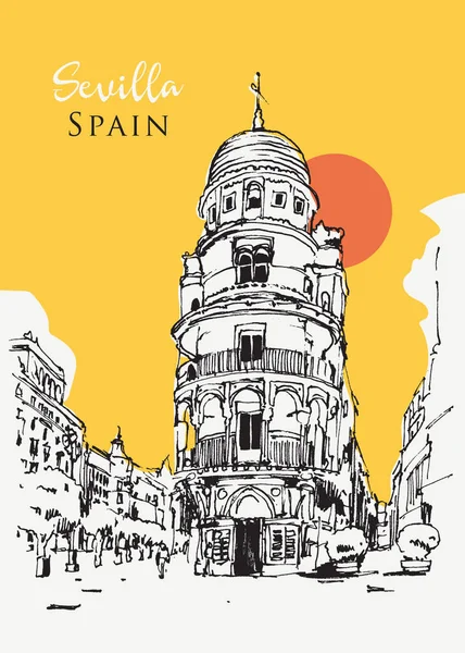 Desenho Ilustração Esboço Torre Filella Edificio Adriatica Sevilha Espanha —  Vetores de Stock