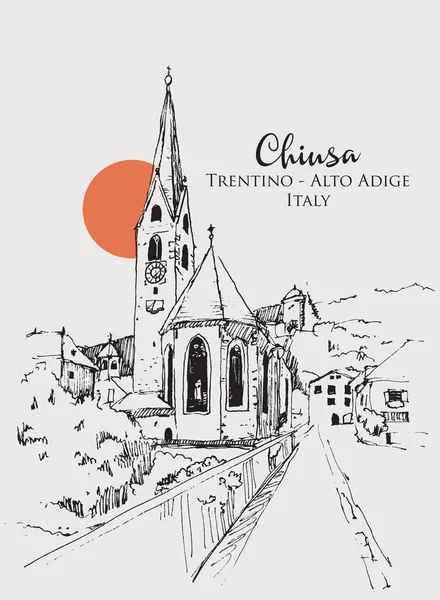 Illustrazione Schizzo Chiusa Trentino Alto Adige Provincia Bolzano — Vettoriale Stock