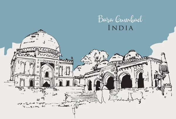 Drawing Sketch Illustration Bara Gumbad Delhi India — Stock Vector