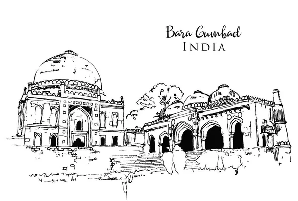 Zeichnen Skizze Illustration Von Bara Gumbad Delhi Indien — Stockvektor