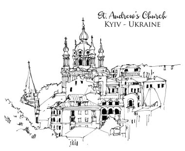 Vector drawing sketch illustration of St. Andrew's Church in Kyiv, Ukraine clipart