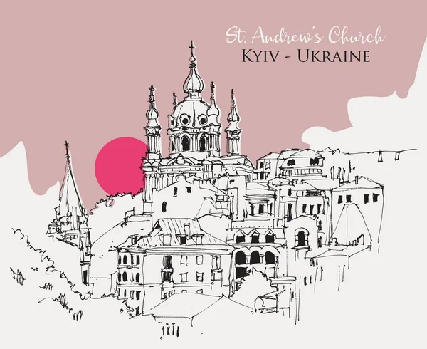 Dessin Vectoriel Illustration Église Andrew Kiev Ukraine — Image vectorielle