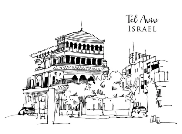 イスラエル テルアビブのベクトル手描きスケッチイラスト — ストックベクタ