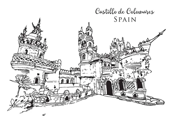 Tekening Illustratie Van Colomares Castle Castillo Colomares Malaga Spanje — Stockvector