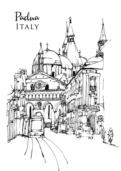 意大利维尼托帕多瓦圣安东尼教堂的矢量手绘草图 — 图库矢量图片