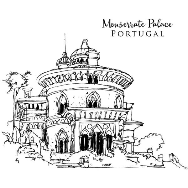 Vector Handgezeichnete Skizze Illustration Des Monserrate Palace Sintra Portugal — Stockvektor