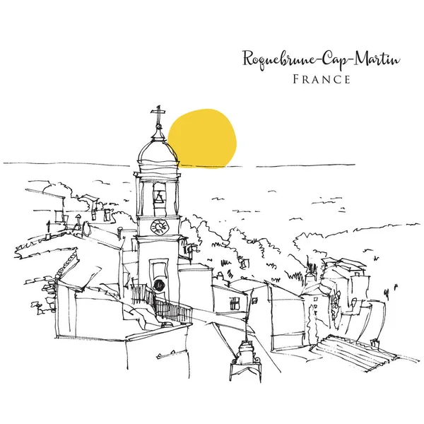 Illustration Croquis Roquebrune Cap Martin Une Ville Française Long Mer — Image vectorielle