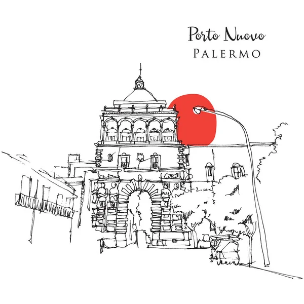 Vector Handgezeichnete Skizze Illustration Von Porto Nuovo Palermo Sizilien — Stockvektor