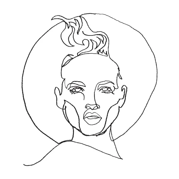 Vector Mão Livre Única Linha Desenho Retrato Uma Mulher Moda — Vetor de Stock