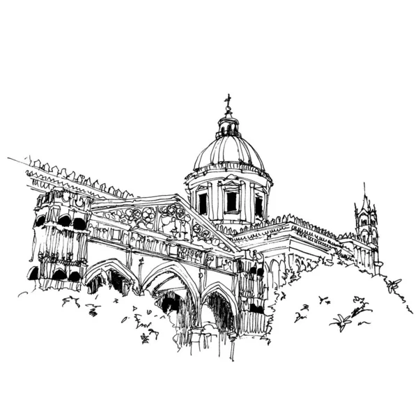 Vektor Kézzel Rajzolt Vázlat Illusztráció Palermo Katedrális Vagy Cattedrale Palermo — Stock Vector