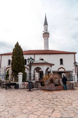 Skopje, North Macedonia - 7 FEB 2024: Murat Pasha Mosque, Murat Paa Camii in Turkish, is an Ottoman era mosque located in the Old Bazaar of Skopje, North Macedonia. clipart