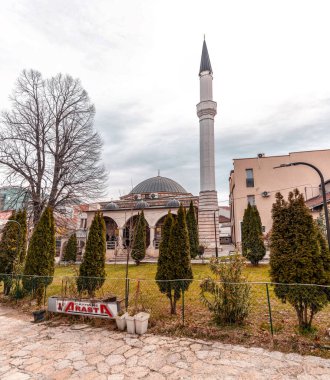 Skopje, North Macedonia - 7 FEB 2024: Arasta Mosque, Arasta Camii in Turkish, is an Ottoman era mosque located in the Old Bazaar of Skopje, North Macedonia. clipart