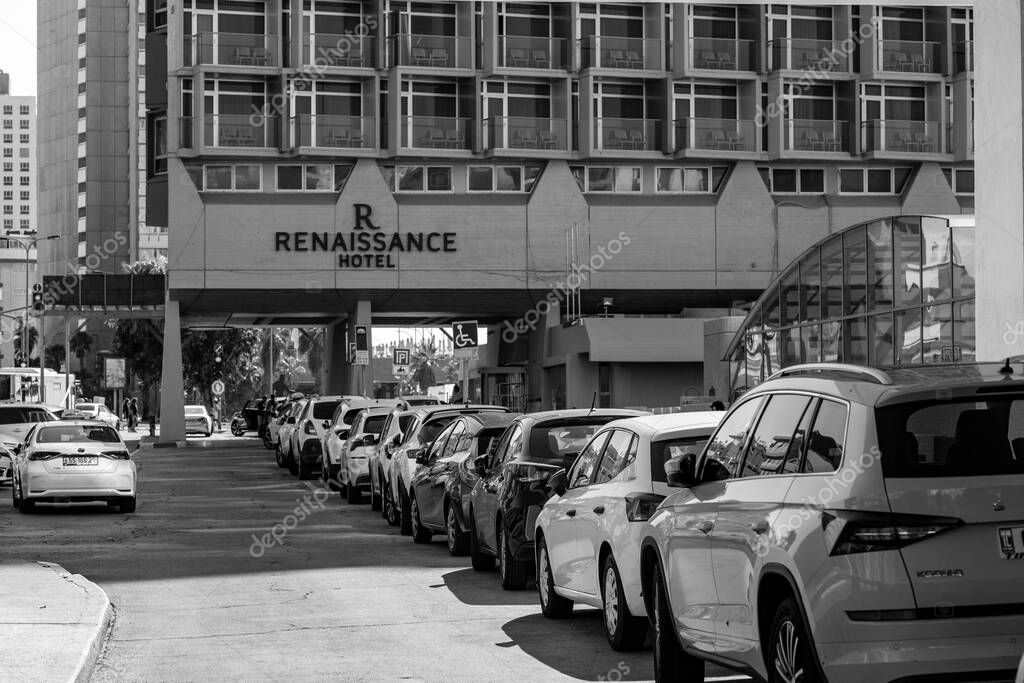 Tel Aviv, Israel - October 12, 2023 - Logo sign of Renaissance Hotel, located along the promenade of Tel Aviv.