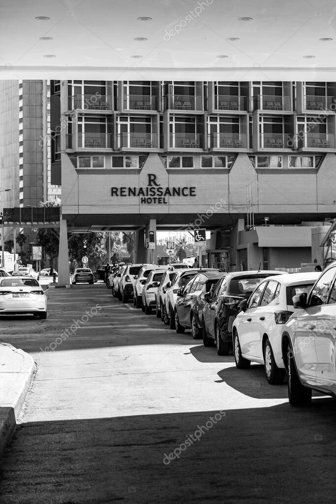 Tel Aviv, Israel - October 12, 2023 - Logo sign of Renaissance Hotel, located along the promenade of Tel Aviv.