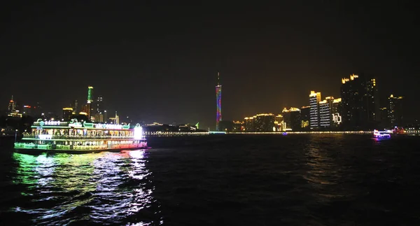 Canton tower in the night at Pearl river