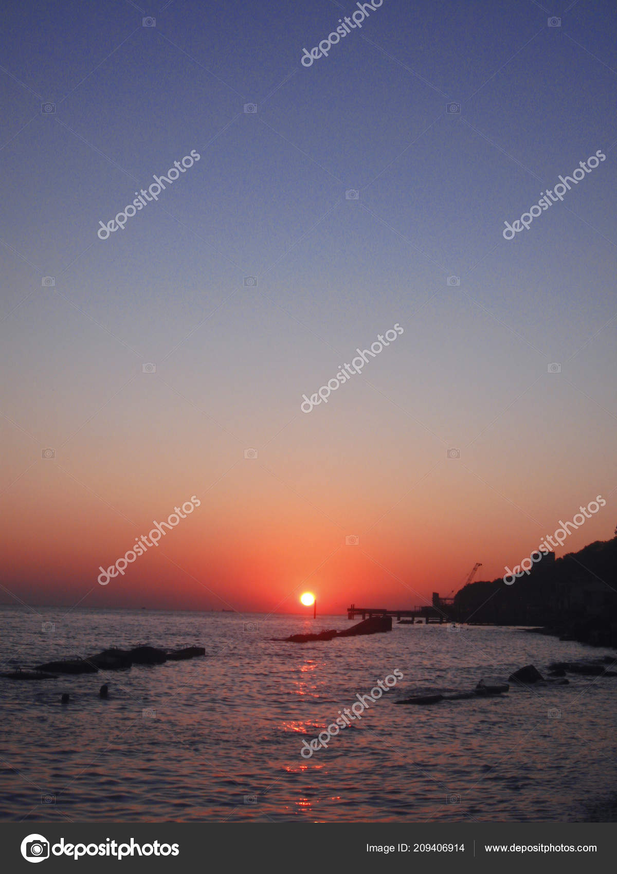 Coucher Soleil Sur Mer Fin Journée Bord Mer Balnéaire Mer