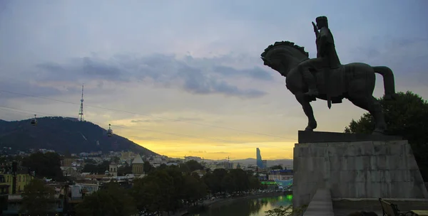 Vahtang Gorgasali Statue Blessed Metekhi Tbilisi Georgia Evening — Stock Photo, Image