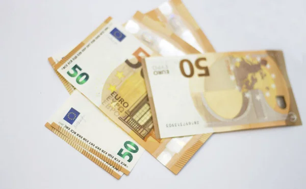 Pose Billets Euros Isolés Sur Fond Blanc — Photo