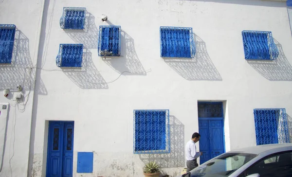 Wit Blauwe Designstad Sidi Bou Said Tunesië Noord Afrika Oktober — Stockfoto