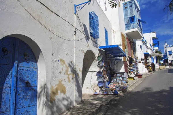 Cores Brancas Azuis Cidade Sidi Bou Said Tunísia Norte África — Fotografia de Stock