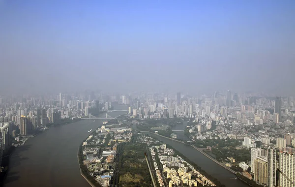 Guangzhou Pontes Sobre Vista Rio Pearl Partir Janelas Torre Cantão — Fotografia de Stock