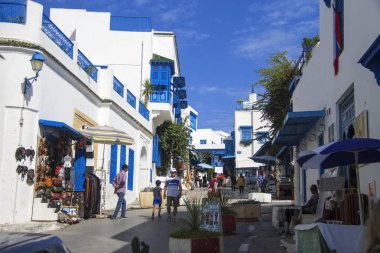 Beyaz ve Mavi Tasarım Şehri Sidi Bou Said, Tunus, Kuzey Afrika 09 Ekim 2018