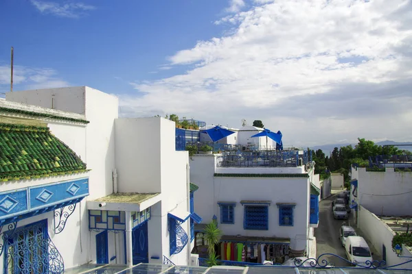 Cidade branca e azul Sidi Bou Said, Tunísia, Norte de África — Fotografia de Stock