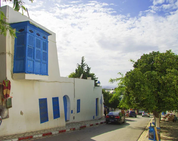 Ciudad blanca y azul Sidi Bou Said, Túnez, norte de África — Foto de Stock