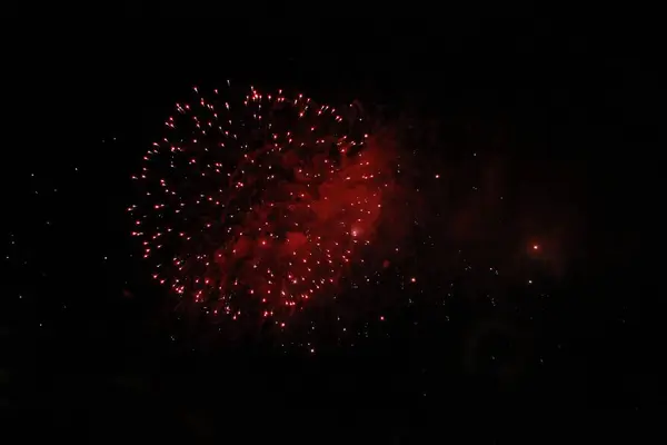 Celebração fogos de artifício multicoloridos no céu negro da noite — Fotografia de Stock