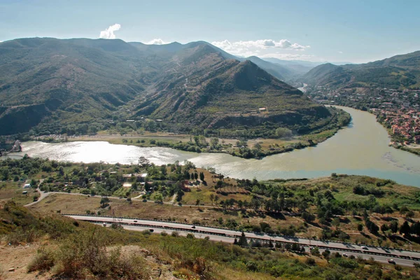 Confluencia Los Ríos Aragvi Kura Cerca Ciudad Mtskheta Georgia República — Foto de Stock