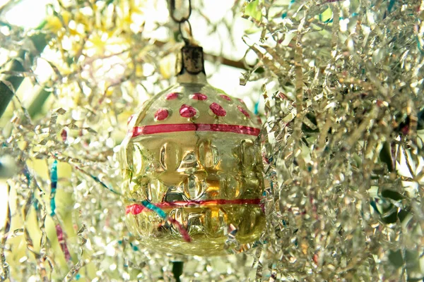 Vieux Verre Vintage Décoration Arbre Noël Sur Sapin Noël Close — Photo