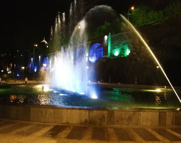 Fuente Canto Plaza Rike Tbilisi Por Noche Georgia República Septiembre — Foto de Stock