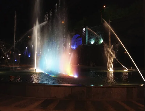 Fuente Canto Plaza Rike Tbilisi Por Noche Georgia República Septiembre — Foto de Stock