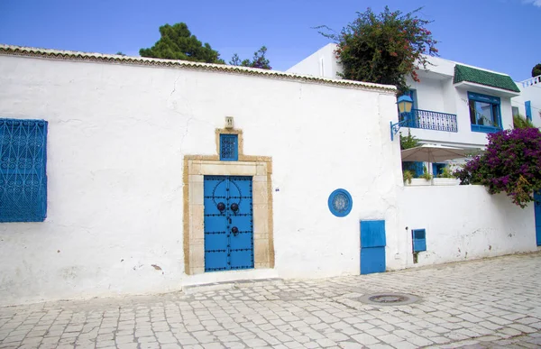 Cidade Design Branco Azul Sidi Bou Said Tunísia Norte África — Fotografia de Stock