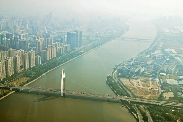 Guangzhou Stad Pearl Uitzicht Rivier Vanuit Ramen Van Kanton Toren — Stockfoto