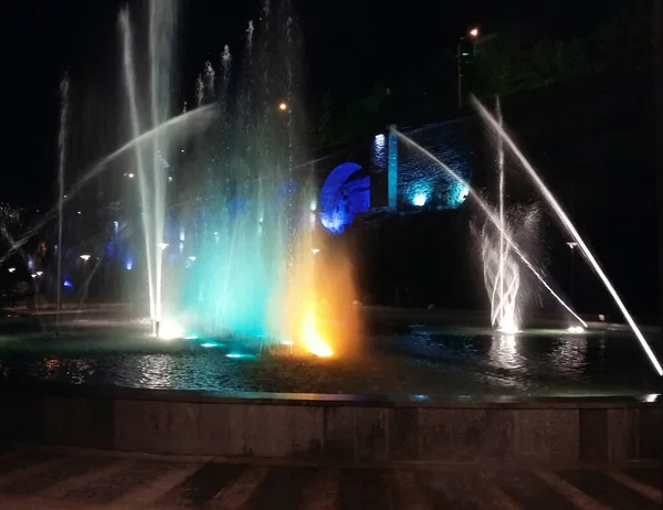 Fuente Canto Plaza Rike Tbilisi Por Noche Georgia República Septiembre — Foto de Stock