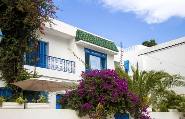 Fassade House Cidade Design Branco Azul Sidi Bou Said Tunísia — Fotografia de Stock