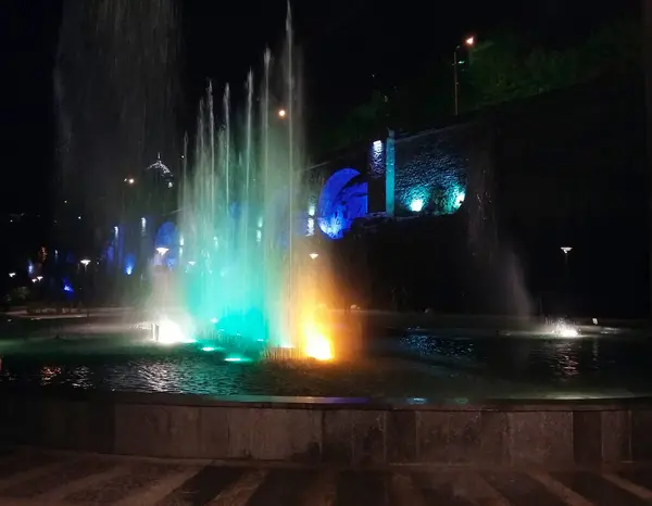 Fuente Canto Plaza Rike Tbilisi Por Noche Georgia República Septiembre — Foto de Stock