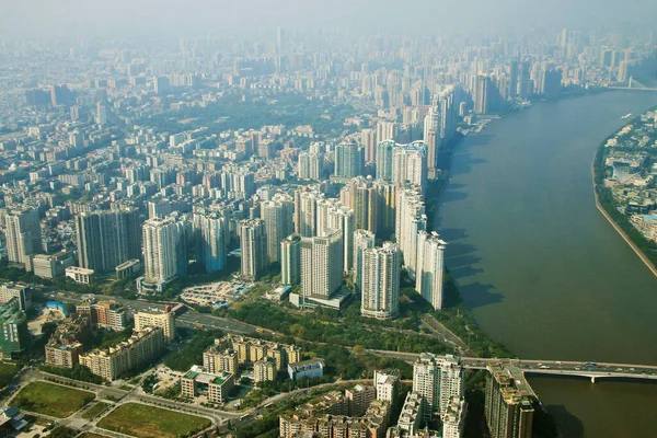 Guangzhou Stad Pearl Uitzicht Rivier Vanuit Ramen Van Kanton Toren — Stockfoto