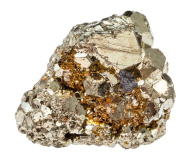 macro shooting of natural rock specimen - rough iron pyrite (fool's gold) stone isolated on white background clipart
