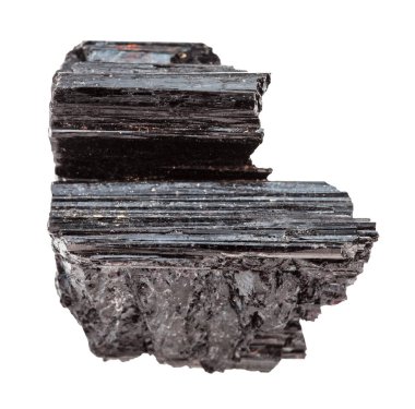Beyaz arka plan üzerinde izole makro çekim doğal kaya örnek - Siyah Tourmaline (Schorl) taş sert kristal