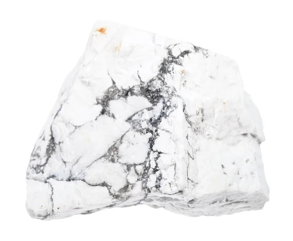 Macroripresa Campione Roccia Naturale Pietra Howlite Grezza Isolata Sfondo Bianco — Foto Stock